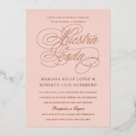 Spaanse taal Nuestra Boda Roos Gold Folie Uitnodiging