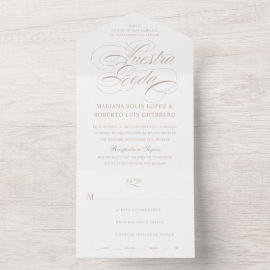 Spaanse taal Nuestra Boda Tan Wedding All In One Uitnodiging (Binnen)