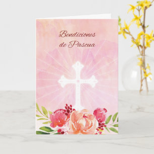 Spaanse Taal Pasen Zegeningen Roze Bloemen wit Kaart