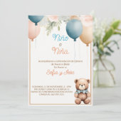 Spaanse Teddybeer Geslacht Onthulling Uitnodiging (Staand voorkant)