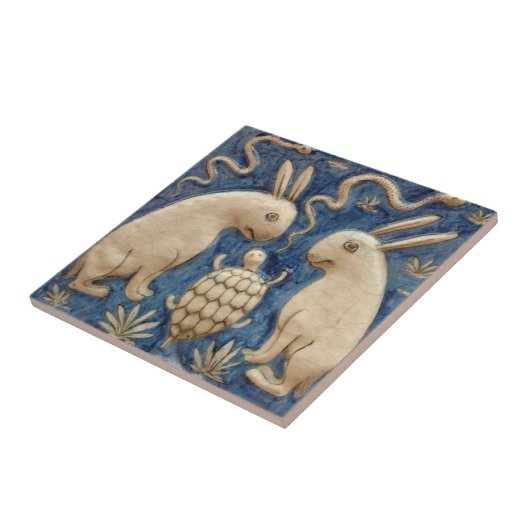  Spaanse Tegel Dierlijke Konijnenschildpad Blauw Tegeltje (Zijkant)