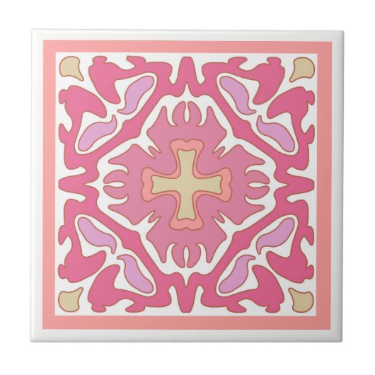 Spaanse Tegel in koraal met zacht Roos en beige ge Tegeltje (Voorkant)