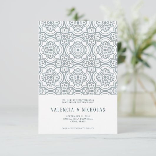 Spaanse Tegel Wedding Save the Date (Staand voorkant)