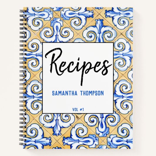 Spaanse Tegels - Azulejo Blue, Gele White Recipes Notitieboek (Voorkant)