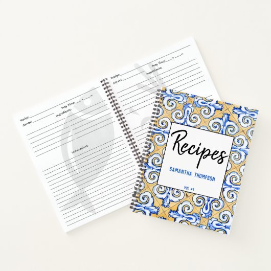 Spaanse Tegels - Azulejo Blue, Gele White Recipes Notitieboek (Binnen)