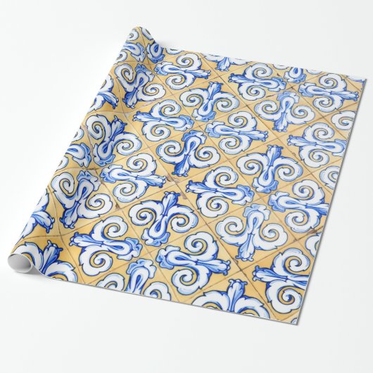 Spaanse tegels - Azulejo Blue, Yellow and White Cadeaupapier (Uitgerold)