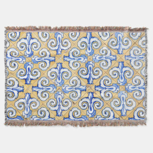 Spaanse tegels - Azulejo Blue, Yellow and White Deken