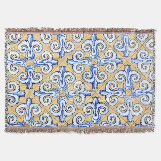 Spaanse tegels - Azulejo Blue, Yellow and White Deken (Voorkant)