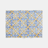 Spaanse tegels - Azulejo Blue, Yellow and White Fleece Deken (Voorkant (Horizontaal))