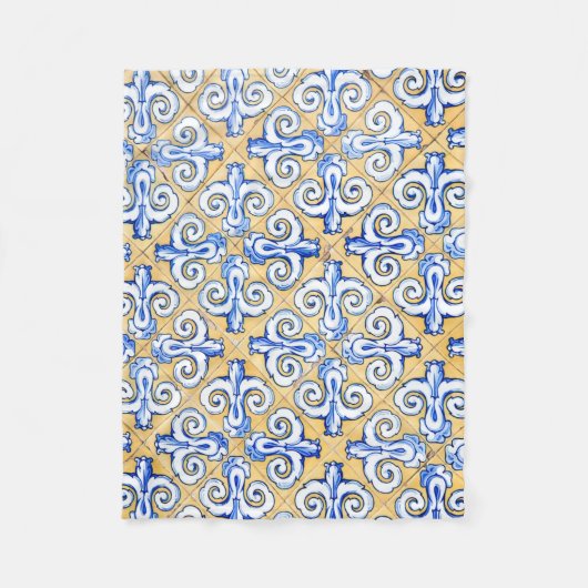 Spaanse tegels - Azulejo Blue, Yellow and White Fleece Deken (Voorkant)