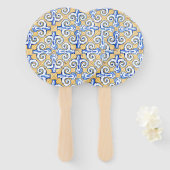 Spaanse tegels - Azulejo Blue, Yellow and White Handwaaier (Voorkant en achterkant)