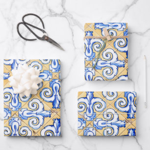 Spaanse tegels - Azulejo Blue, Yellow and White Inpakpapier Vel