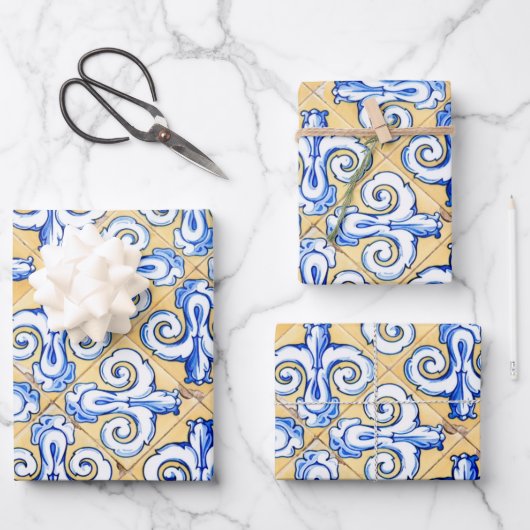 Spaanse tegels - Azulejo Blue, Yellow and White Inpakpapier Vel (Voorkant)