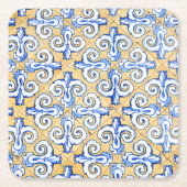 Spaanse tegels - Azulejo Blue, Yellow and White Kartonnen Onderzetters (Voorkant)