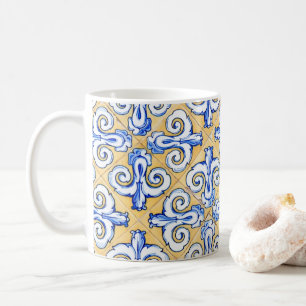 Spaanse tegels - Azulejo Blue, Yellow and White Koffiemok