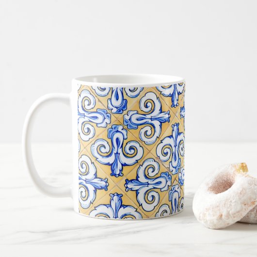 Spaanse tegels - Azulejo Blue, Yellow and White Koffiemok (Met donut)
