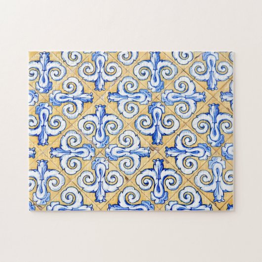 Spaanse tegels - Azulejo Blue, Yellow and White Legpuzzel (Horizontaal)