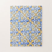Spaanse tegels - Azulejo Blue, Yellow and White Legpuzzel (Verticaal)
