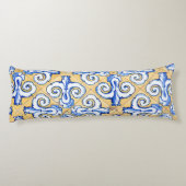 Spaanse tegels - Azulejo Blue, Yellow and White Lichaamskussen (Achterkant)