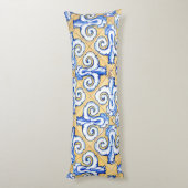 Spaanse tegels - Azulejo Blue, Yellow and White Lichaamskussen (Achterkant (Verticaal))