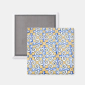 Spaanse tegels - Azulejo Blue, Yellow and White Magneet (Voorkant / Achterkant)