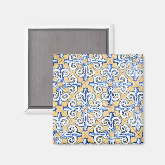 Spaanse tegels - Azulejo Blue, Yellow and White Magneet (Voorkant / Achterkant)