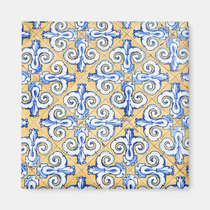 Spaanse tegels - Azulejo Blue, Yellow and White Magneet
