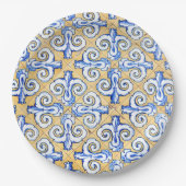 Spaanse tegels - Azulejo Blue, Yellow and White Papieren Bordje (Voorkant)