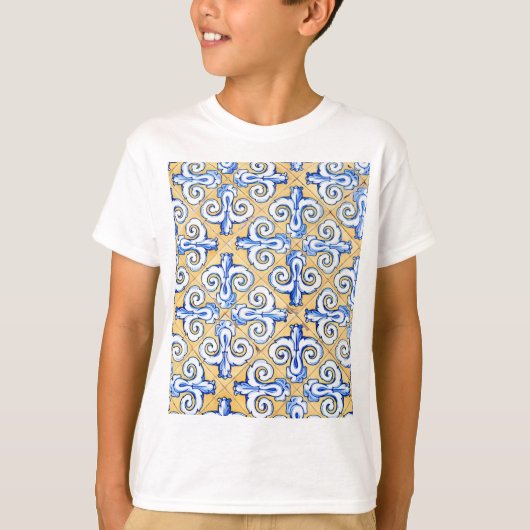Spaanse tegels - Azulejo Blue, Yellow and White T-shirt (Voorkant)