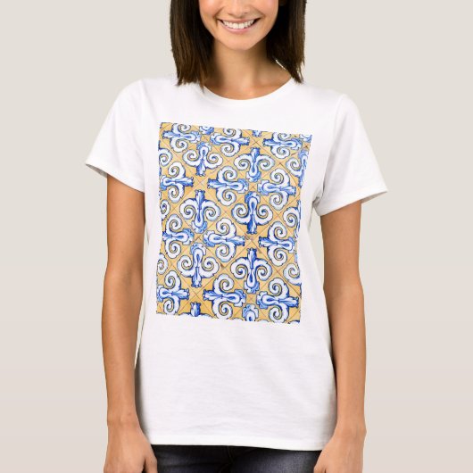 Spaanse tegels - Azulejo Blue, Yellow and White T-shirt (Voorkant)