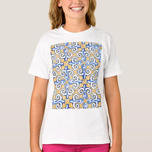 Spaanse tegels - Azulejo Blue, Yellow and White T-shirt (Voorkant)