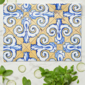 Spaanse tegels - Azulejo Blue, Yellow and White Theedoek (Gevouwen)