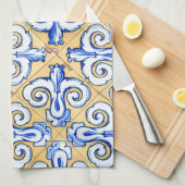 Spaanse tegels - Azulejo Blue, Yellow and White Theedoek (Quarter Fold)