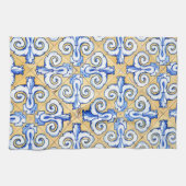 Spaanse tegels - Azulejo Blue, Yellow and White Theedoek (Horizontaal)