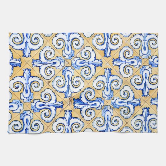 Spaanse tegels - Azulejo Blue, Yellow and White Theedoek (Horizontaal)