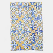 Spaanse tegels - Azulejo Blue, Yellow and White Theedoek (Verticaal)