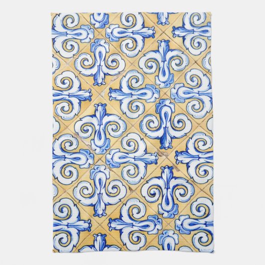 Spaanse tegels - Azulejo Blue, Yellow and White Theedoek (Verticaal)