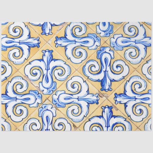 Spaanse tegels - Azulejo Blue, Yellow and White Tissuepapier (Voorkant)