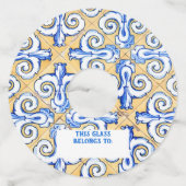 Spaanse tegels - Azulejo Blue, Yellow and White Wijnglaslabel (Achterkant)