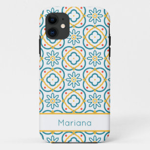 Spaanse Tegels Blauw Geel en Wit Gepersonaliseerd Case-Mate iPhone Case