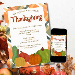 Spaanse Thanksgiving-diner Oranje Herfst Geruit Kaart