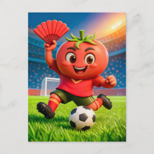 Spaanse tomatenvoetbalspeler op levendig stadionve briefkaart