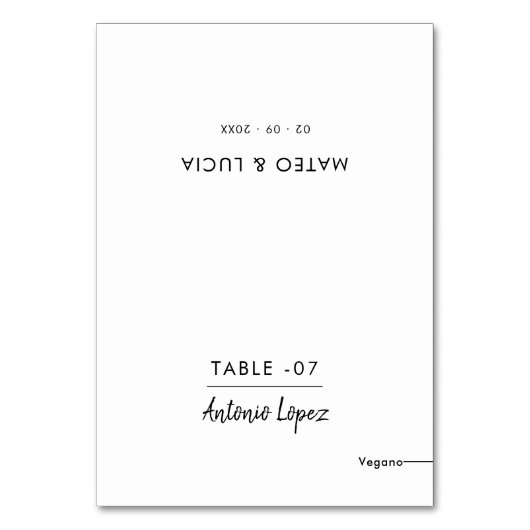 Spaanse trouwplaats kaart met maaltijdkeuze & menu (Voorkant)