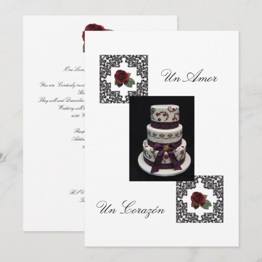 Spaanse trouwuitnodiging "Flowers& Cake" Kaart (Voorkant / Achterkant)