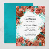 Spaanse turquoise en koraal bloemensingle bachelor kaart (Voorkant / Achterkant)