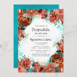 Spaanse turquoise en koraal bloemensingle bachelor kaart