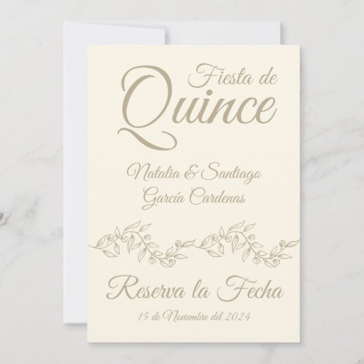 Spaanse tweeling Fiesta de Quince Champagne Botani Save The Date (Voorkant)