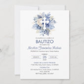 Spaanse uitnodiging Bautizo Blauwe Bloemen Doop (Voorkant)