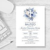 Spaanse uitnodiging Bautizo Blauwe Bloemen Doop