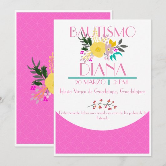 Spaanse uitnodiging, Bautizo Invitación niña Kaart (Voorkant / Achterkant)